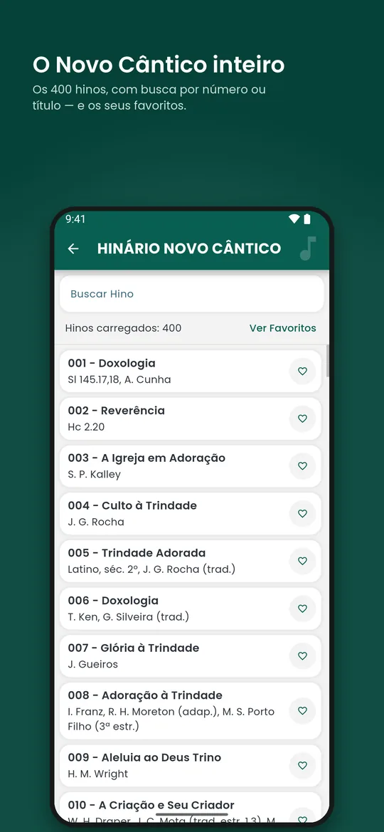 Hinário: os 400 hinos do Novo Cântico, com busca por número ou título